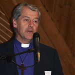 The Right Rev. Michael Jackson answering questions from those gathered in Templepatrick.