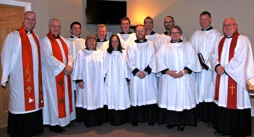 The newly commissioned student readers with the Revd Canon Dr Maurice Elliott, Archbishop Michael Jackson and the Revd Dr Patrick McGlinchey (Photograph: Lynn Glanville).