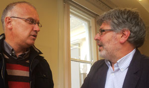 Two principals meet … the Revd Dr Maurice Elliot, Church of Ireland Theological Institute, and the Revd Dr Richard Clutterbuck, Edgehill Theological College, at the joint faculty meeting in Belfast