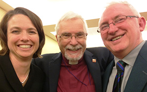 Bishop Harold Miller (centre) at the launch of ‘Atonement as Gift' with the editors of the new book, Dr Katie Heffelfinger and the Revd Dr Patrick McGlinchey (Photograph: Patrick Comerford)