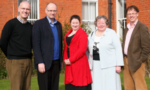 The photograph shows (from left): Rev Dr Maurice Elliott, Director CITI. Rev Dr David Hilborn, Principal of St John's College Nottingham. Karen Morral, Assistant Academic Registrar, St John's College. Canon Christina Baxter. Rev Dr Andy Angel, Director of Extension Studies, St John's College.