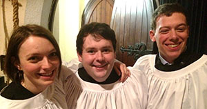 First year students Rebecca Guildea, Mark Gallagher and Simon Scott at the Advent Carol Service in Zion Church Rathgar (Photograph: Patrick Comerford)